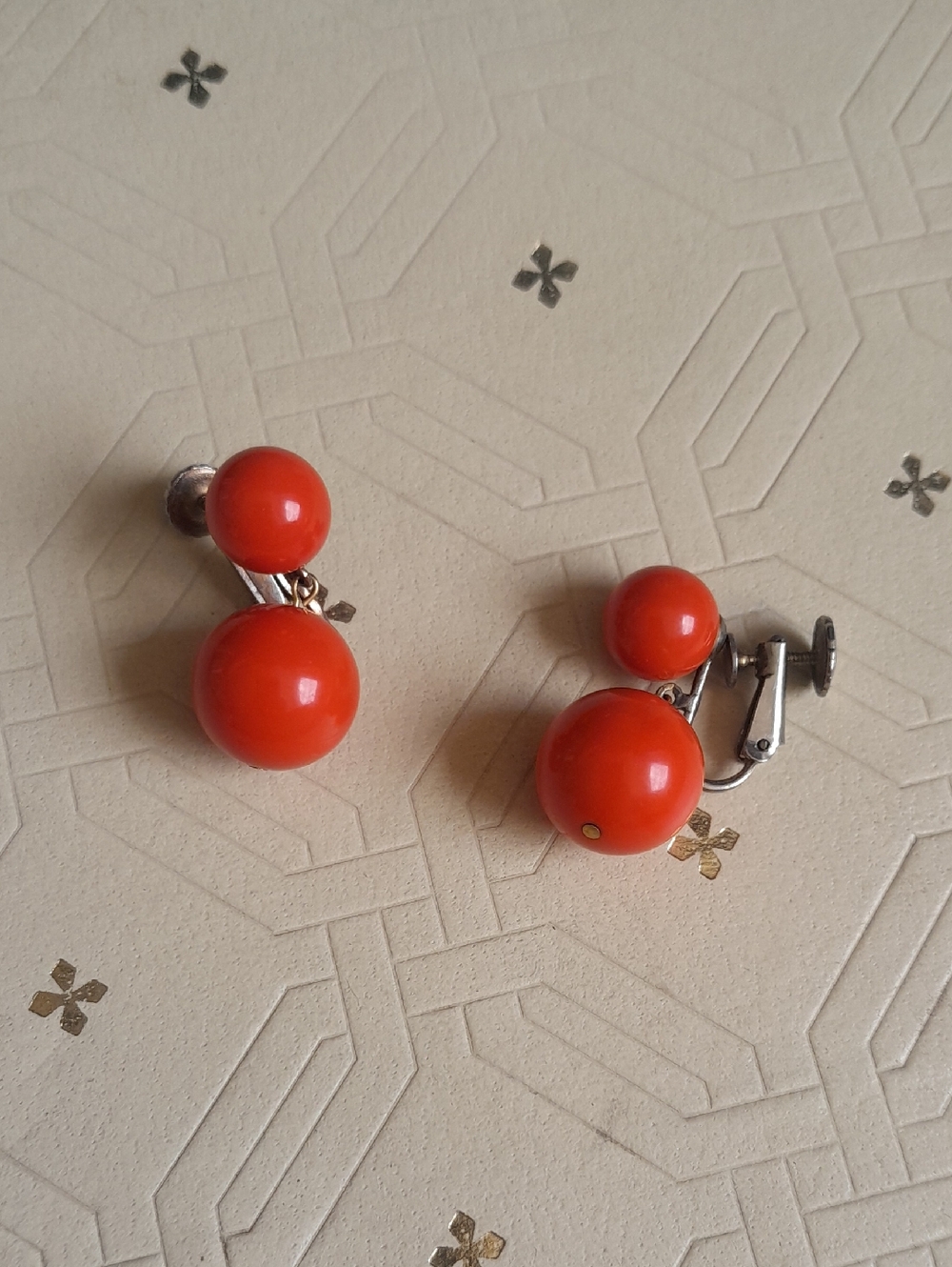 Vintage Orange Double Ball Screwback Earrings Richelieu Retro